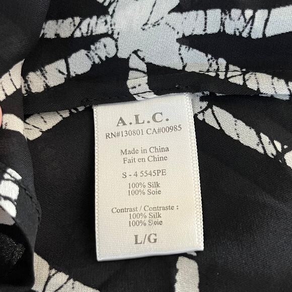A.L.C. Black White Geometric Silk Sleeveless Scoop Neck Tank Top Blouse Med/Lge - Picture 10 of 14
